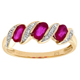 0.95ct Bezel Set Oval Ruby  and Diamond Pave 3 Stone Ring in UK Hallmarked 9ct Yellow Gold